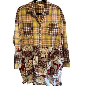 Easel S Plaid and Patchwork Button-Up Shirt
